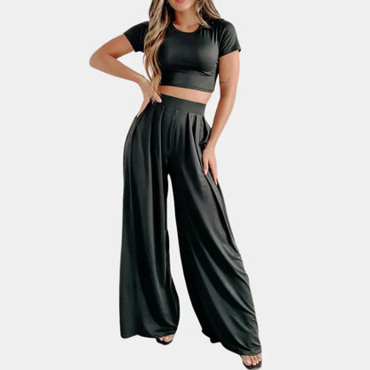 Relaxed Fit Women's 2 Piece Crop Top Pants Set