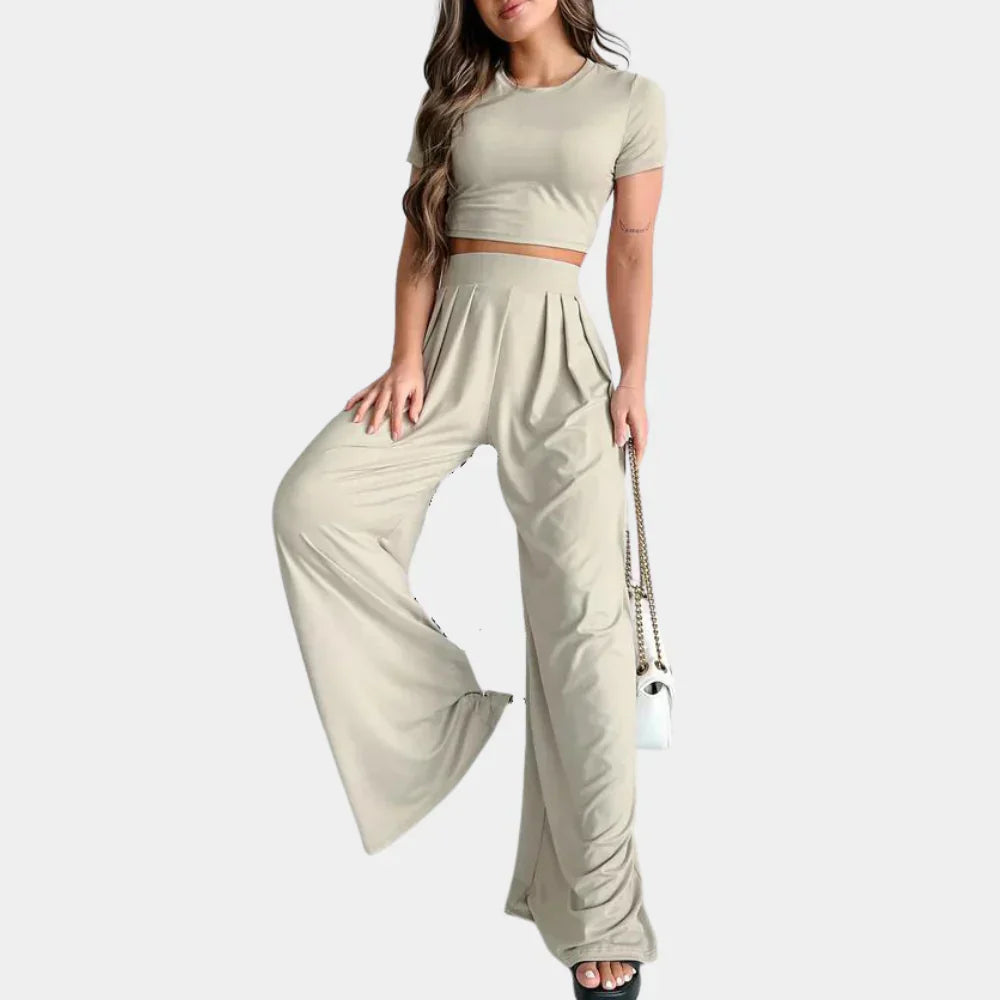Relaxed Fit Women's 2 Piece Crop Top Pants Set