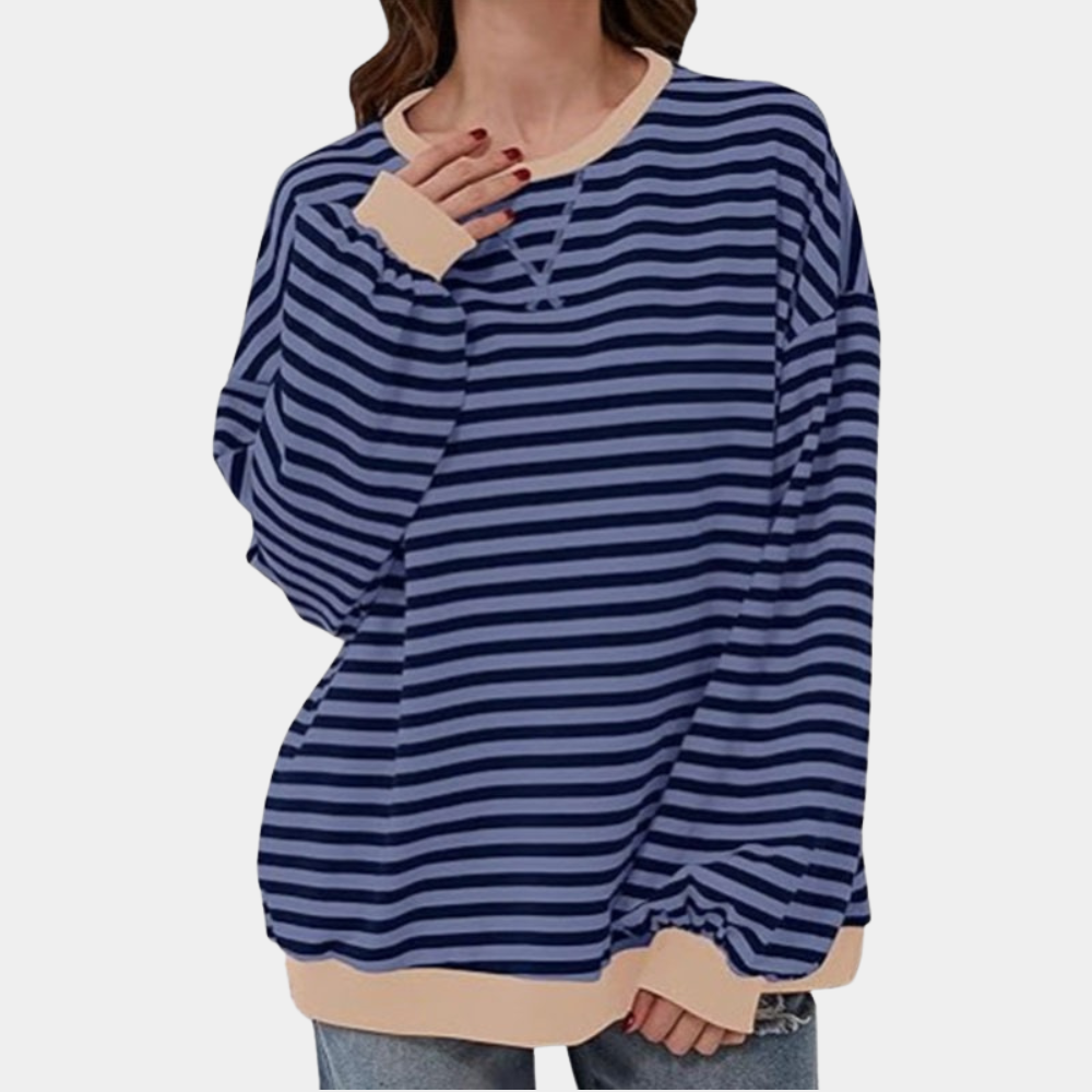 Relaxed Fit Horizontal Stripe Tee for Ladies - Olytrend