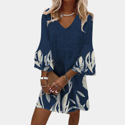 Casual V Neck Mini Dress with Floral Print