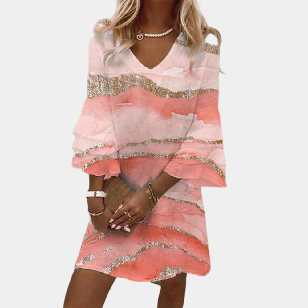Casual V Neck Mini Dress with Floral Print