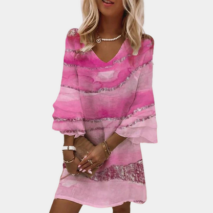 Casual V Neck Mini Dress with Floral Print