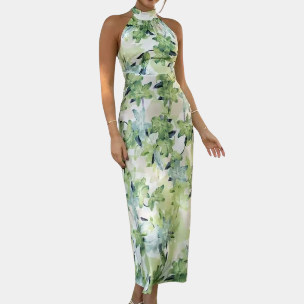 Ladies Long Floral Maxi Dress with Halter Neck - Nocini