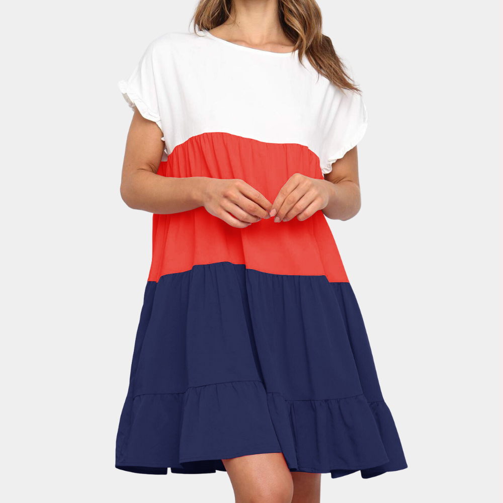 Loose Fit Womens Dress with Short Sleeves and Ruffles