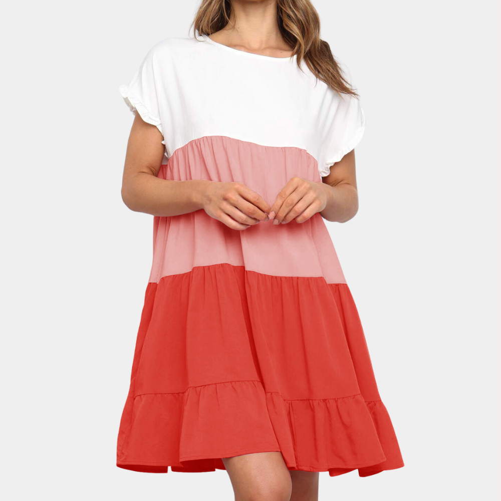 Loose Fit Womens Dress with Short Sleeves and Ruffles