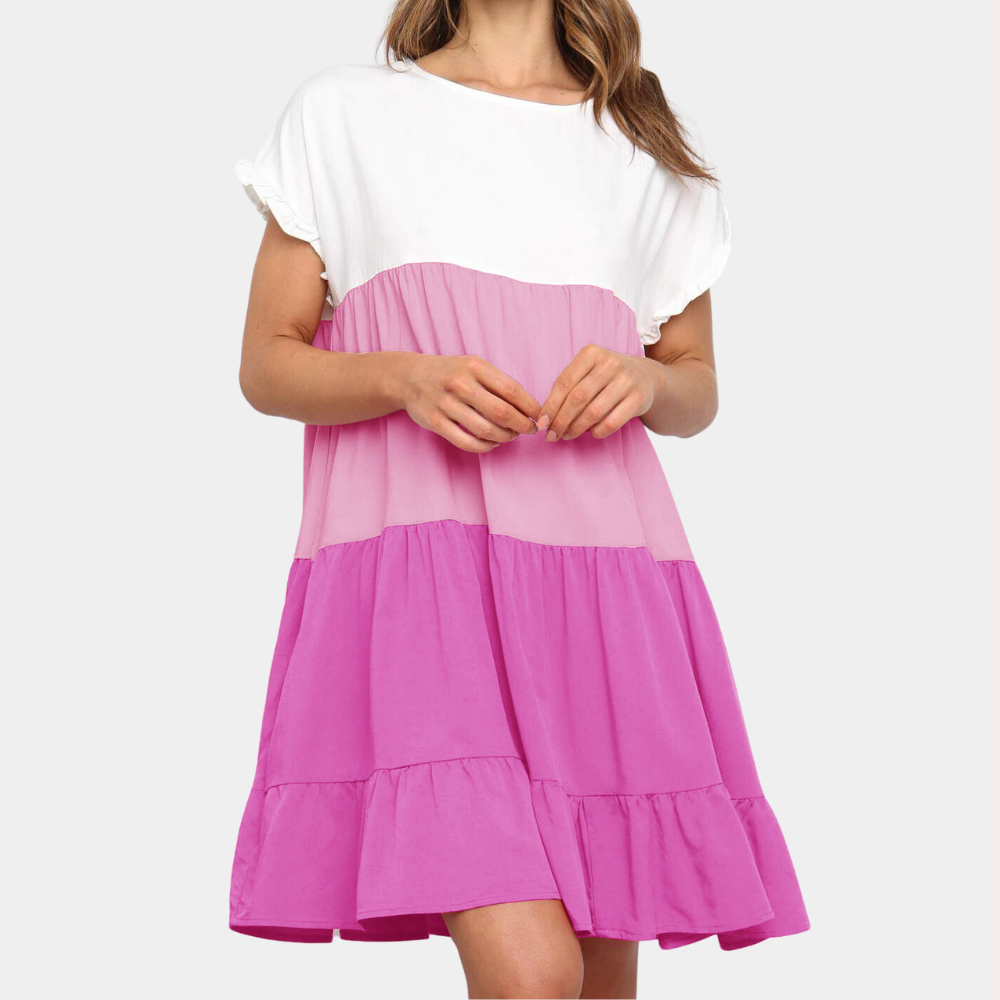 Loose Fit Womens Dress with Short Sleeves and Ruffles