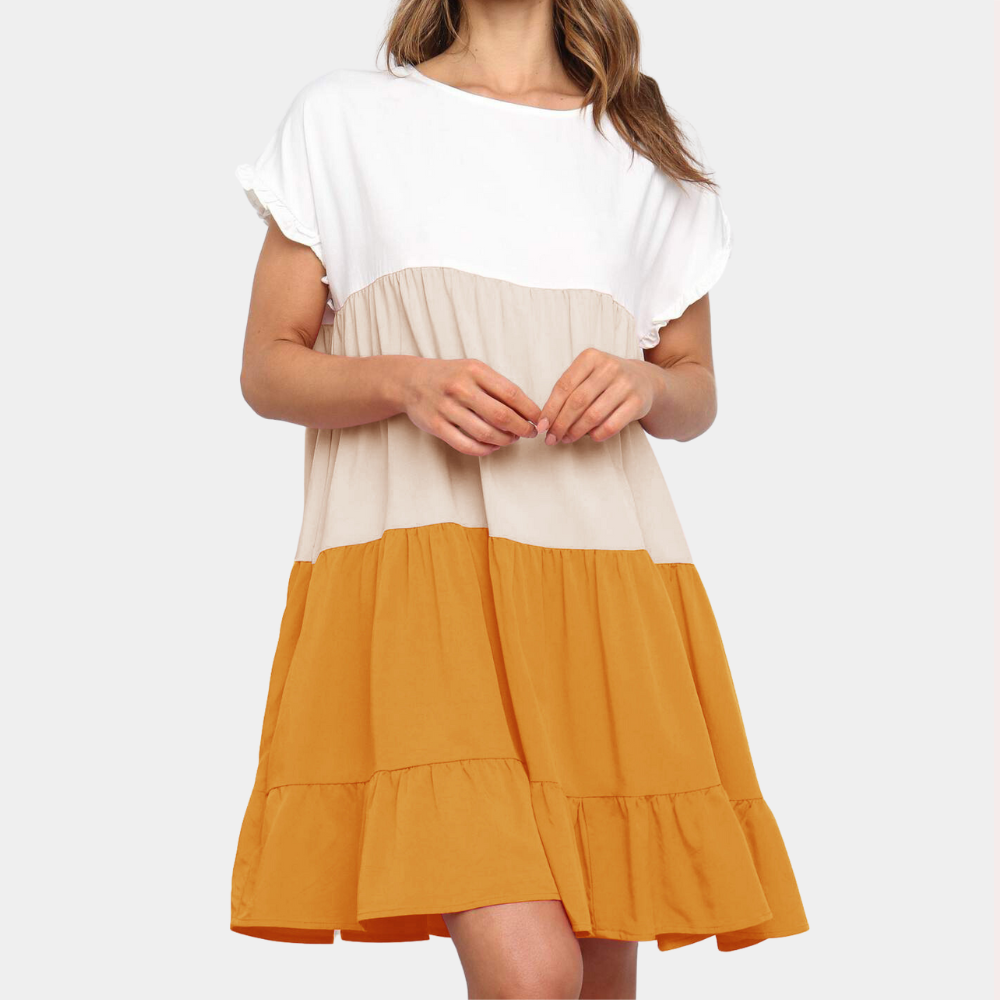 Loose Fit Womens Dress with Short Sleeves and Ruffles