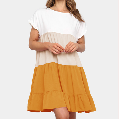 Loose Fit Womens Dress with Short Sleeves and Ruffles