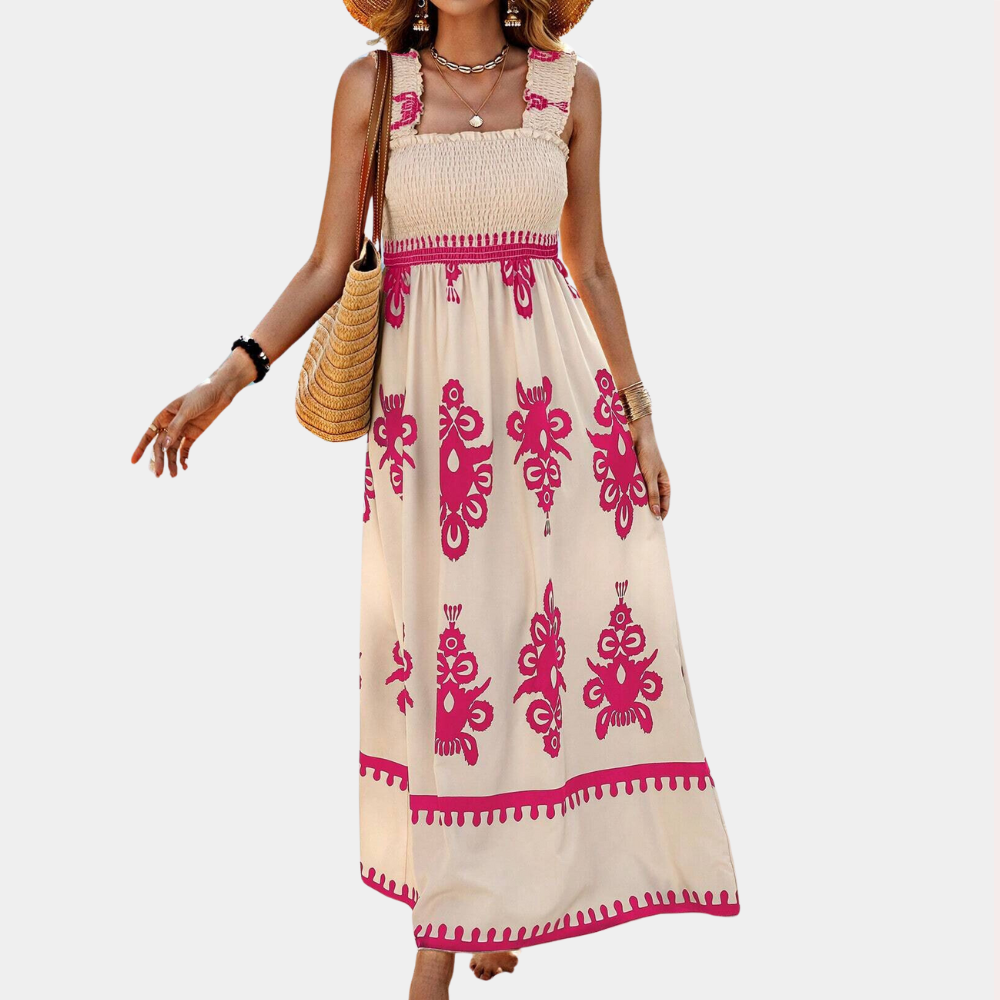 Loose Fit Women's Maxi Dress with Wide Ruffle Straps