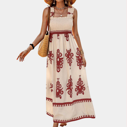Loose Fit Women's Maxi Dress with Wide Ruffle Straps