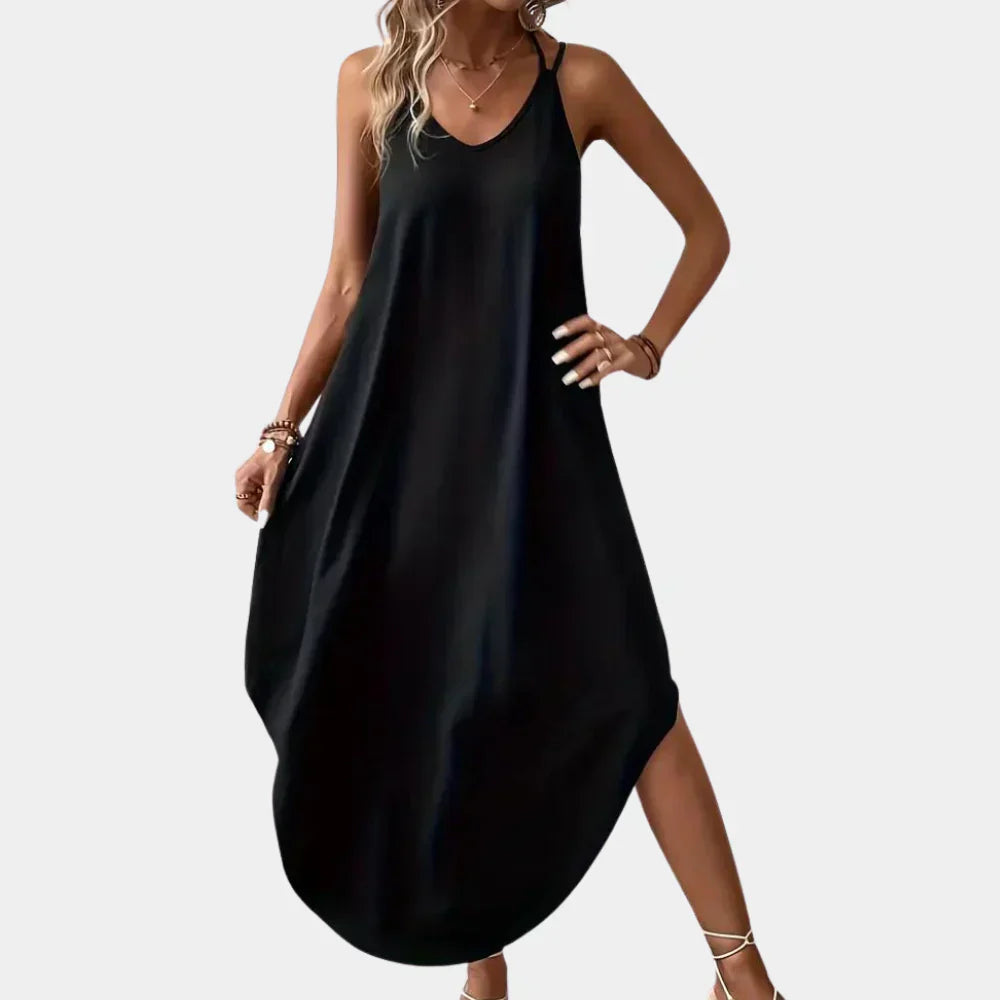 Sleeveless V Neck Summer Dress - Olytrend