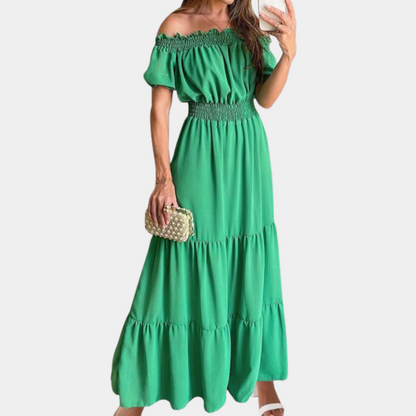 Ladies Long Off Shoulder Smock Dress - Nocini