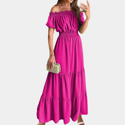 Ladies Long Off Shoulder Smock Dress