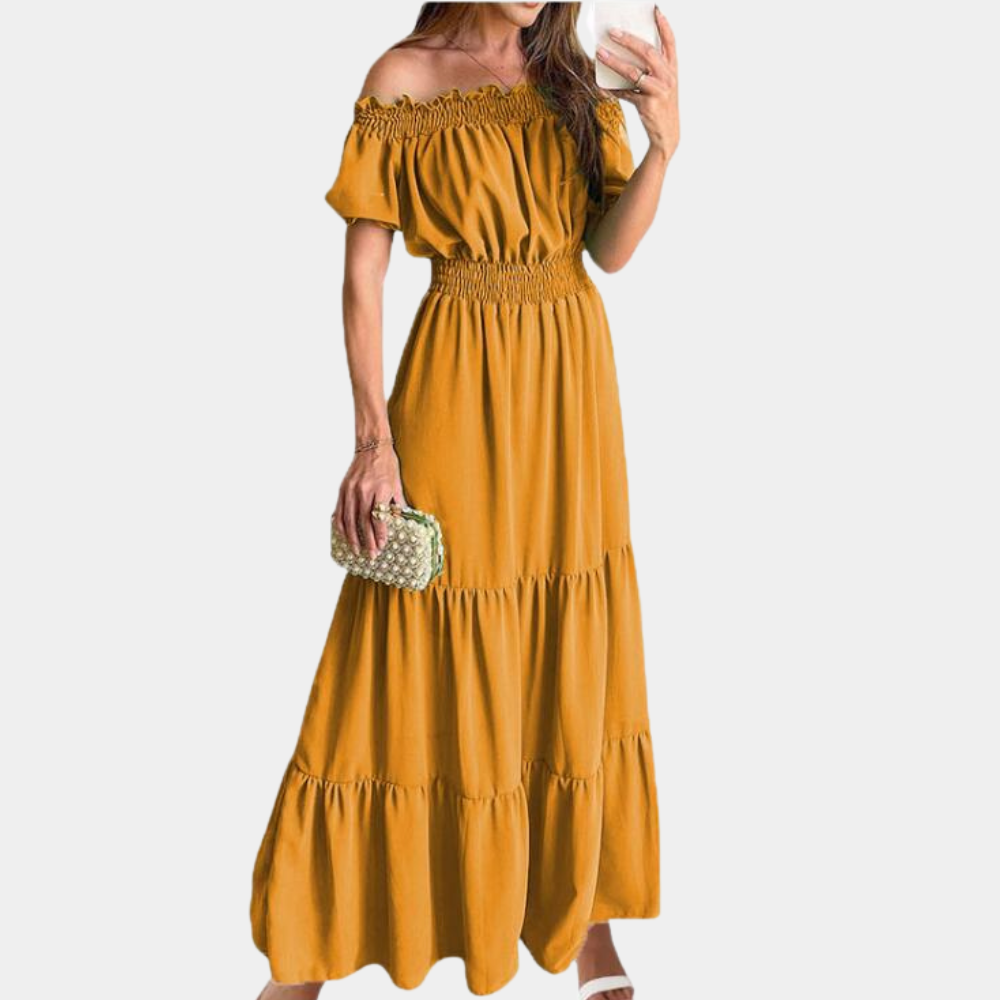 Ladies Long Off Shoulder Smock Dress