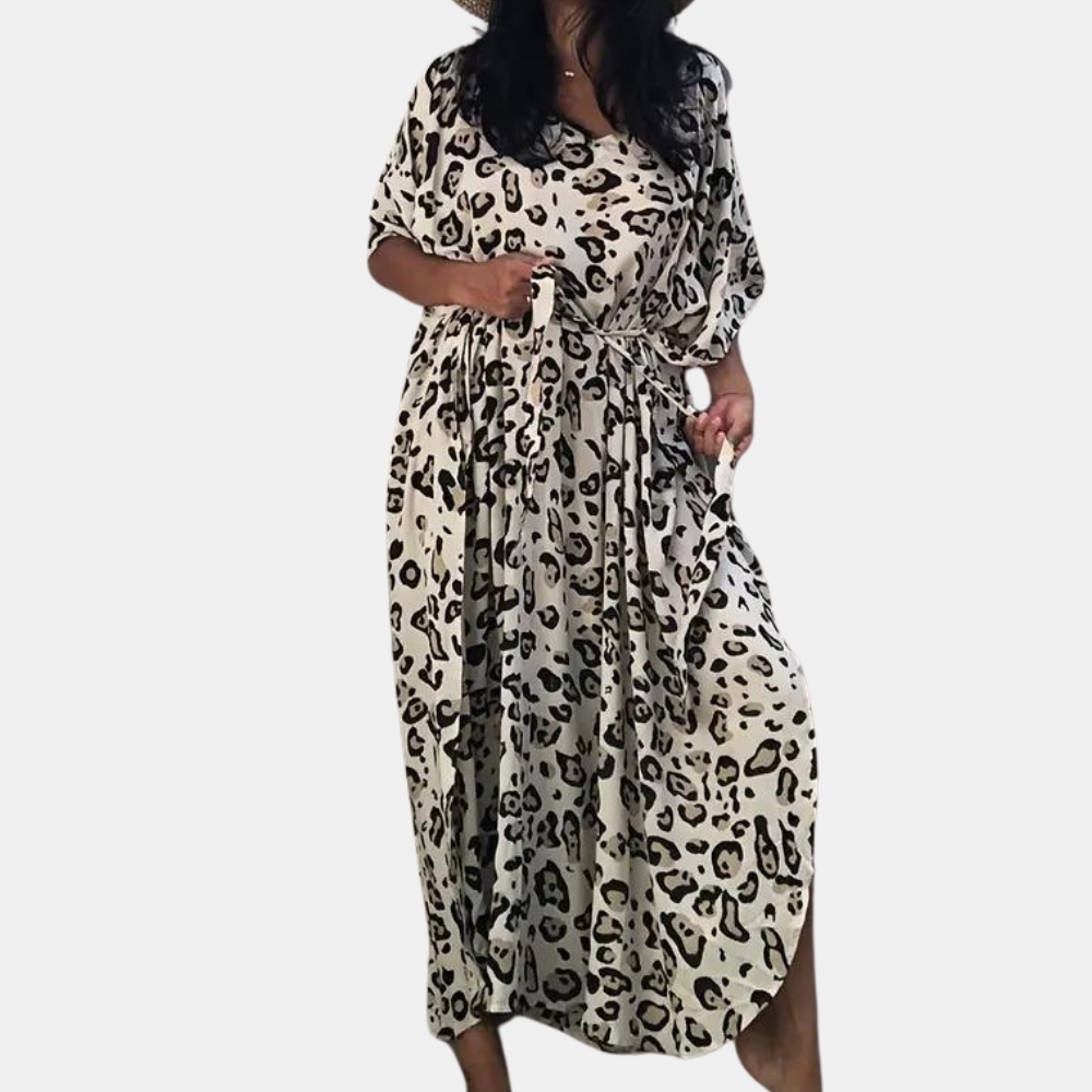 Comfortable V-Neck Animal Print Maxi Dress