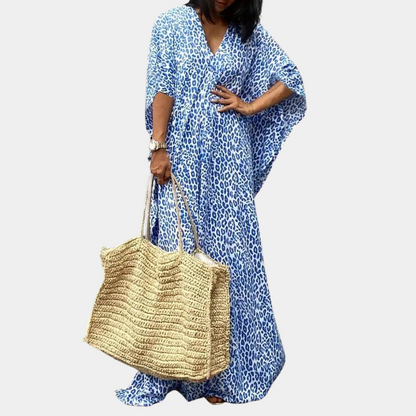 Comfortable V-Neck Animal Print Maxi Dress