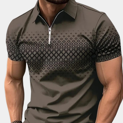 Men's Slim Fit Polo Shirt with Zipper and Graphic Print - Nocini