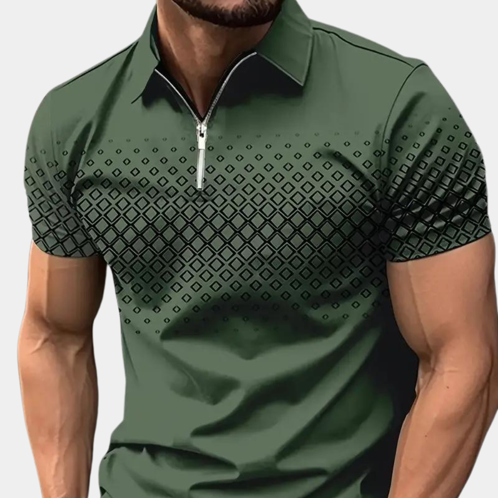 Men's Slim Fit Polo Shirt with Zipper and Graphic Print