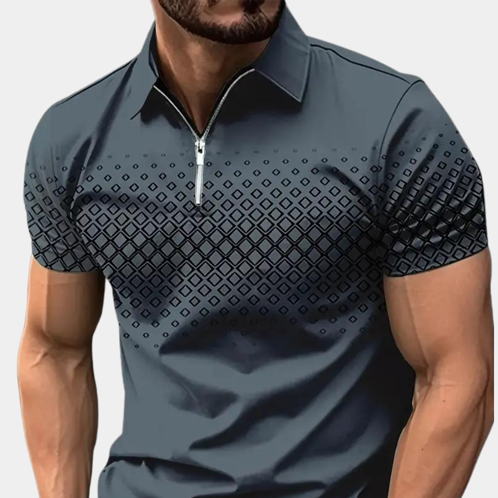 Men's Slim Fit Polo Shirt with Zipper and Graphic Print