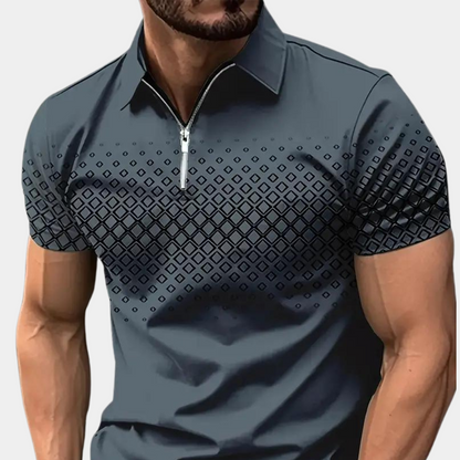 Men's Slim Fit Polo Shirt with Zipper and Graphic Print