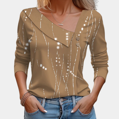 Ladies Floral Blouse with V Neck and Long Sleeves