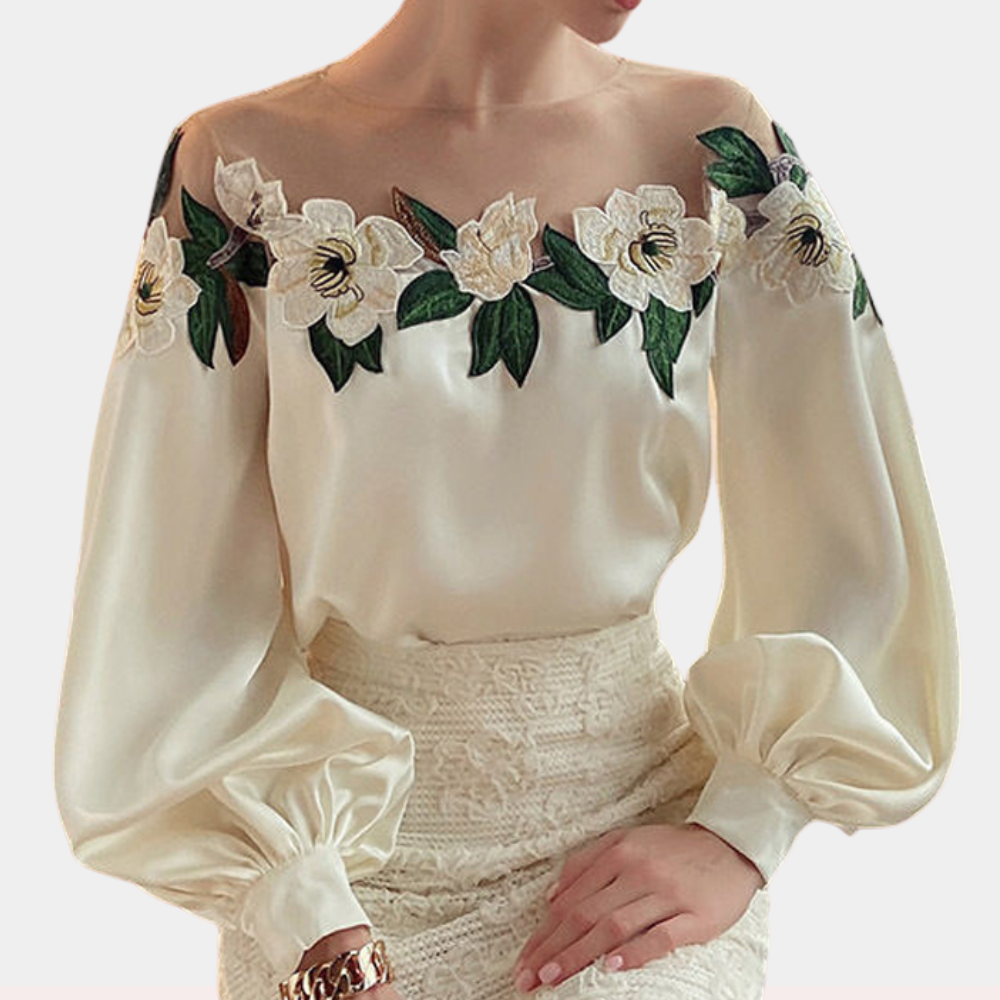 Elegant Satin Off Shoulder Blouse with Long Sleeves - Nocini