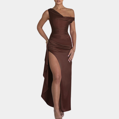 Ladies Luxury One Shoulder Satin Gown