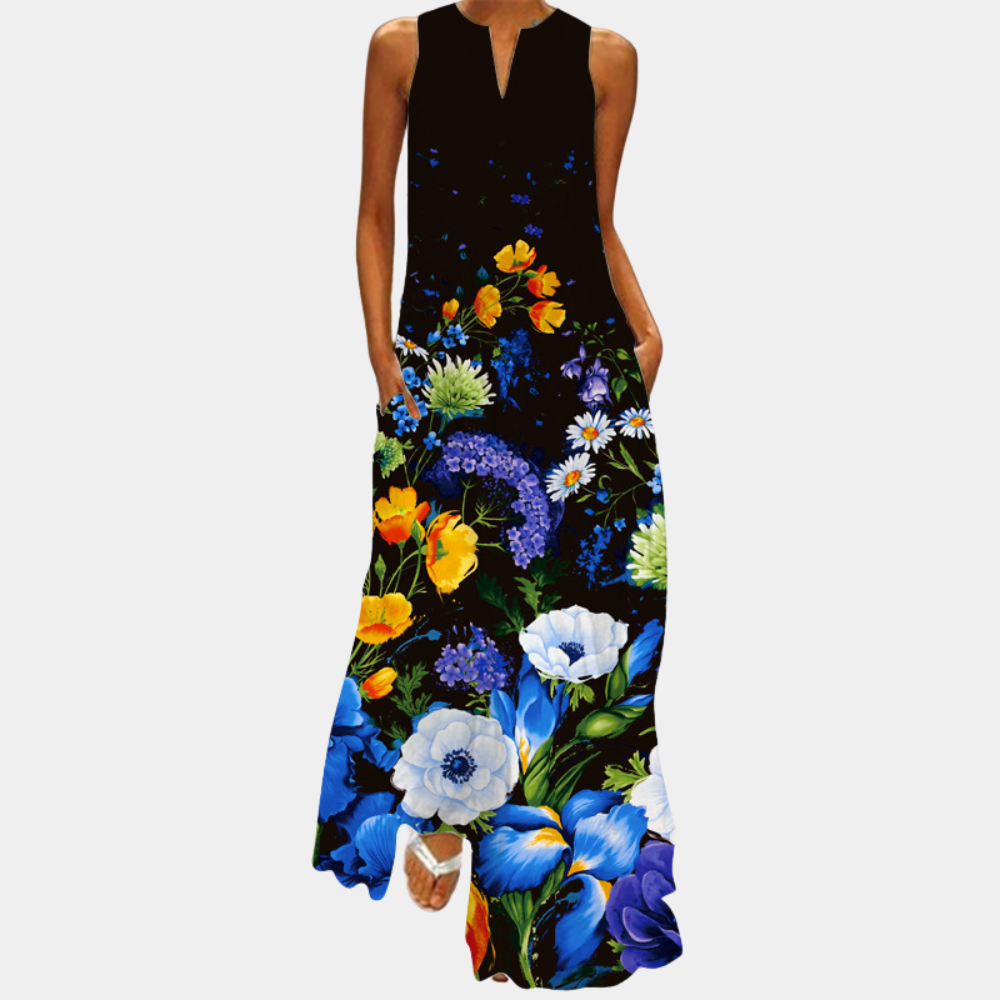 Casual Sleeveless Maxi Dress with Graphic Print