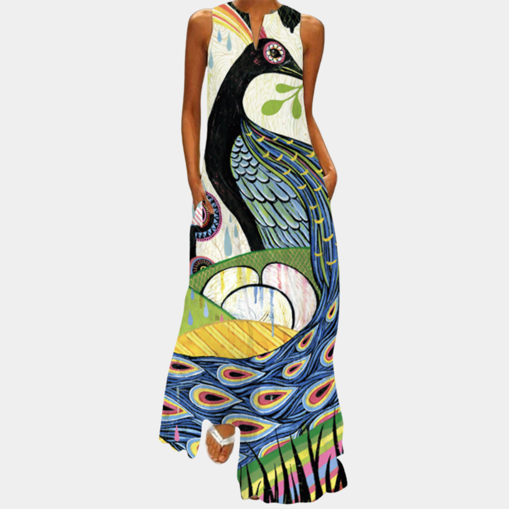 Casual Sleeveless Maxi Dress with Graphic Print - Nocini
