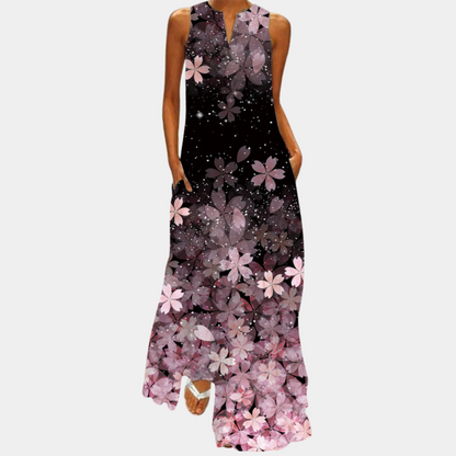 Casual Sleeveless Maxi Dress with Graphic Print