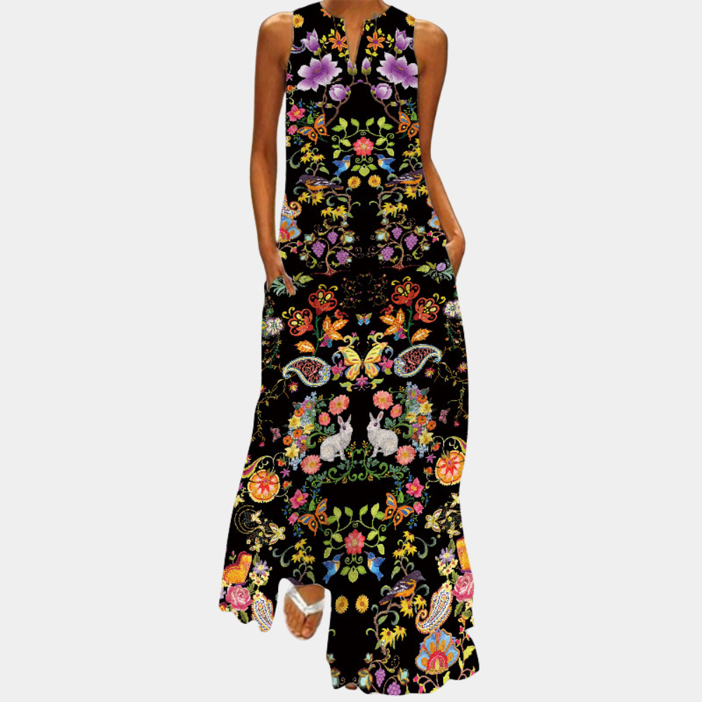 Casual Sleeveless Maxi Dress with Graphic Print