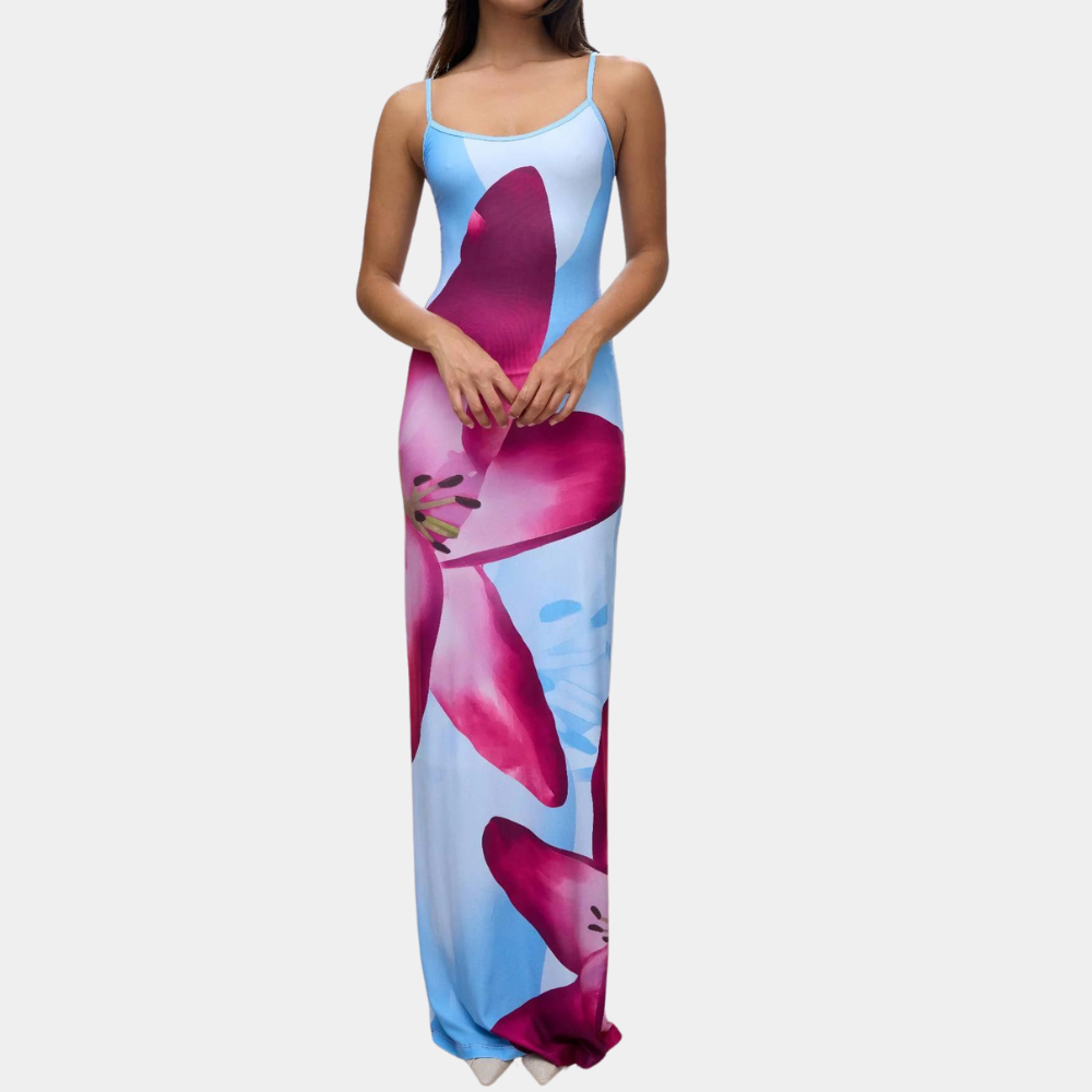 Women's Long Summer Dress - Strapless Floral Bodycon Style