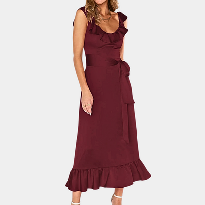 Casual Sleeveless Ruffle Midi Dress for Women