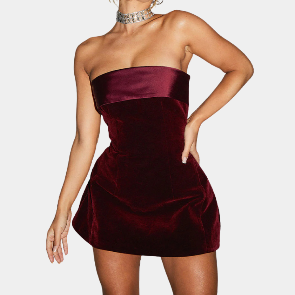 Sexy Strapless Velvet Mini Party Dress - Nocini