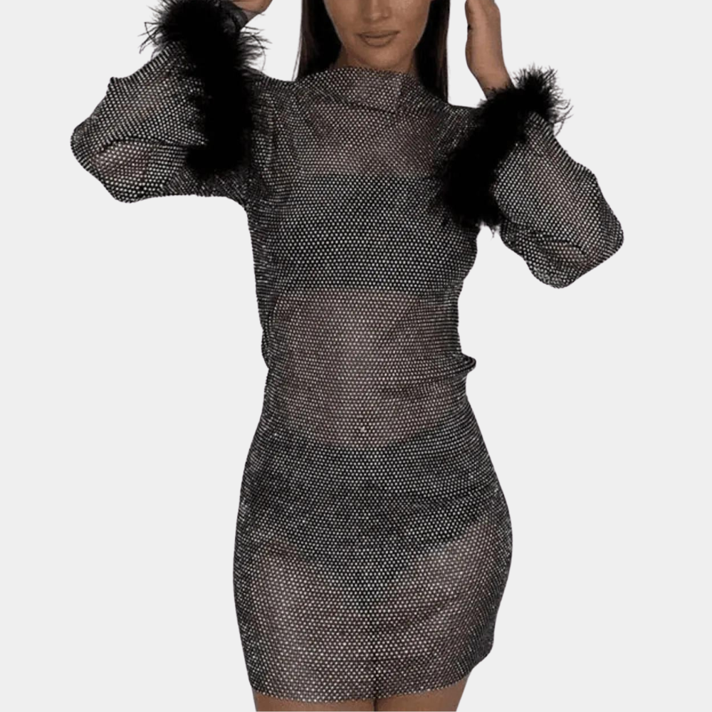 Chic Mini Dress with Long Sleeves and Lace Details - Nocini