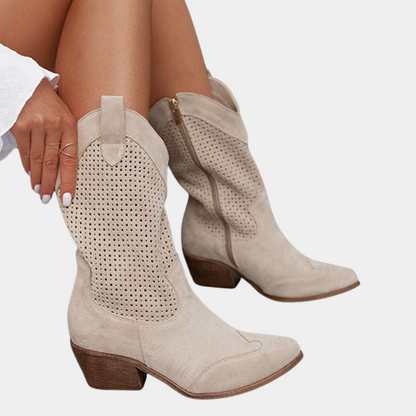 Ladies' Ankle Western Boots with Decorative Details and Zip Up