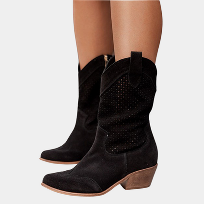 Ladies' Ankle Western Boots with Decorative Details and Zip Up