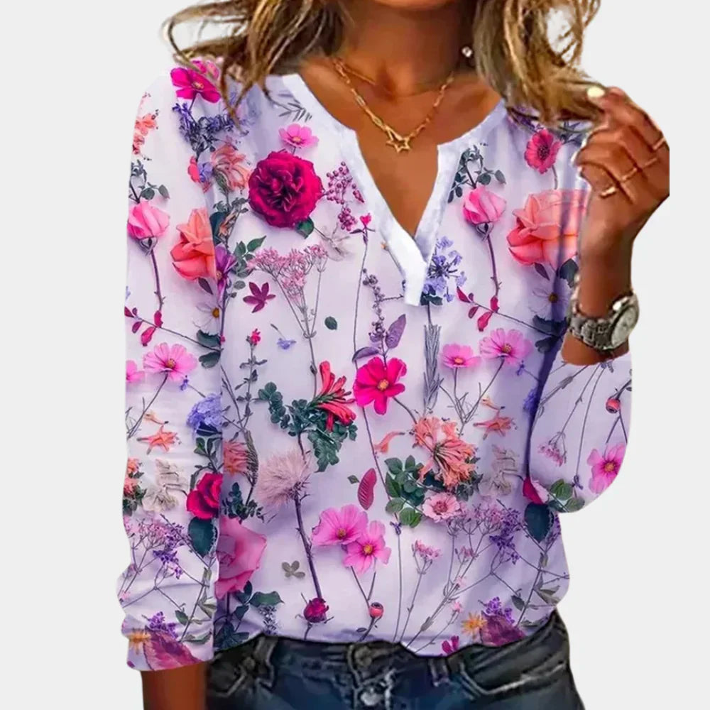 Elegant Garden Print Ladies Top
