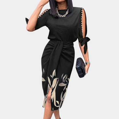Ladies' Knee Length Dress with Button Front and Belt - Nocini
