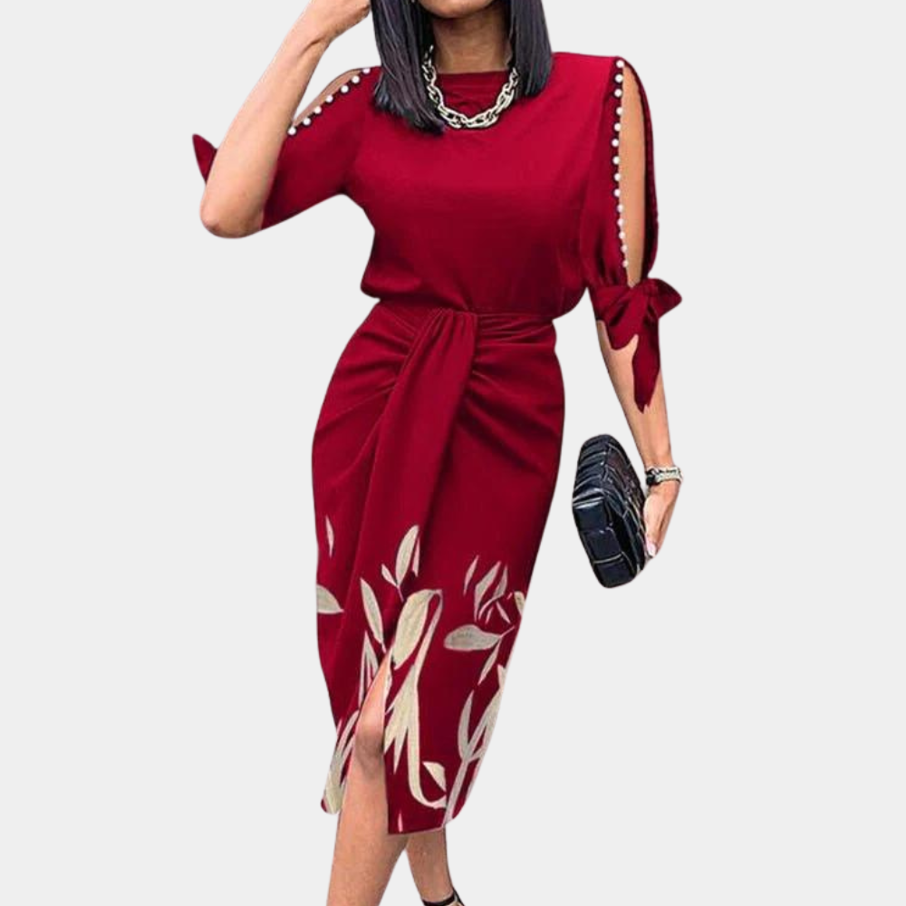 Ladies' Knee Length Dress with Button Front and Belt