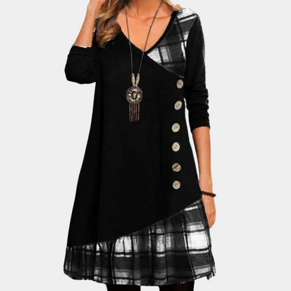 Feminine V Neck A Line Long Sleeve Dress