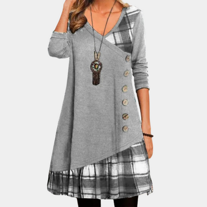 Feminine V Neck A Line Long Sleeve Dress - Nocini