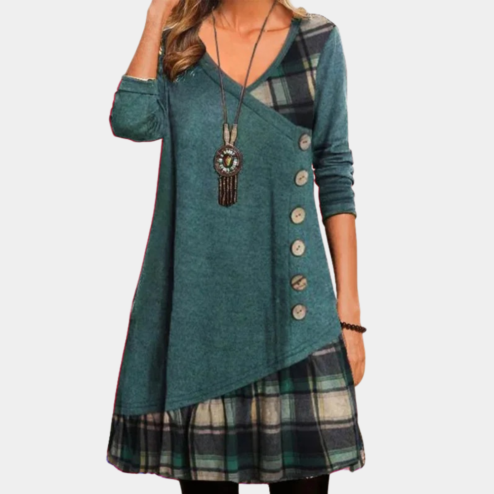 Feminine V Neck A Line Long Sleeve Dress