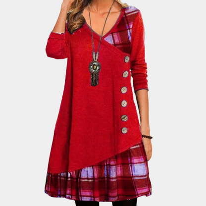 Feminine V Neck A Line Long Sleeve Dress