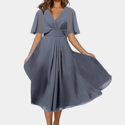 Ladies' V Neck Midi Dress with Ruffles