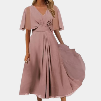 Ladies' V Neck Midi Dress with Ruffles - Nocini