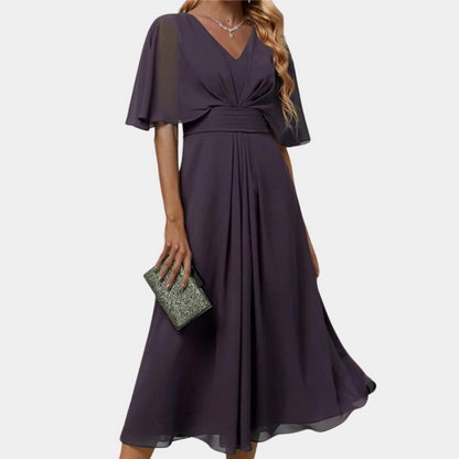 Ladies' V Neck Midi Dress with Ruffles