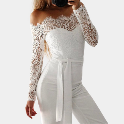 Women's Lace Jumpsuit - Sleek Off Shoulder Party Dress - Nocini