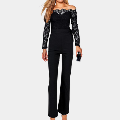 Women's Lace Jumpsuit - Sleek Off Shoulder Party Dress