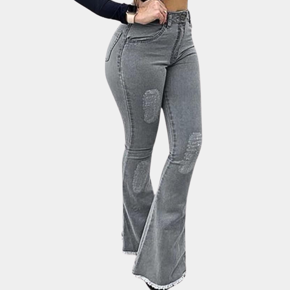 Relaxed Fit High Waisted Distressed Women's Jeans - Nocini